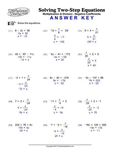 step equations multiplication  division worksheet  times