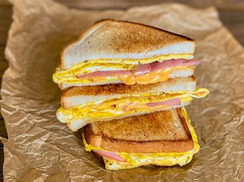 pan ham egg  cheese breakfast sandwich food network kitchen