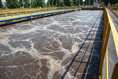 wastewater treatment plant dirty water cleaning facilities sewage purification stock photo