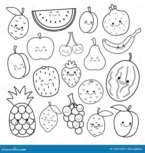 vector set  cute fruits stock vector illustration  cute