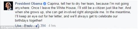 obama responds to caprina d harris video in facebook comment daily mail online