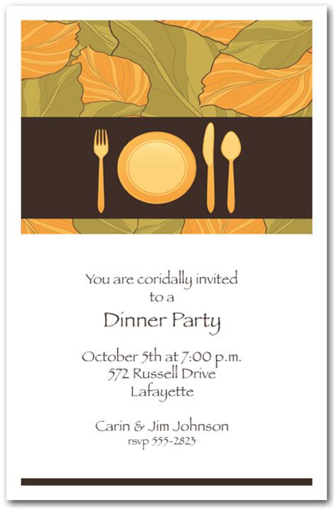 Place Setting And Autumn Leaves Dinner Party Invitations