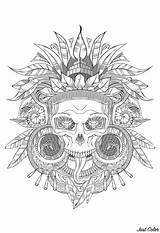Coloring Skull Aztec Pages Adults Death Shades Grey Adult Color Gray Incas Mayans Printable Halloween Book Aztecs Incredible Tattoo Justcolor sketch template