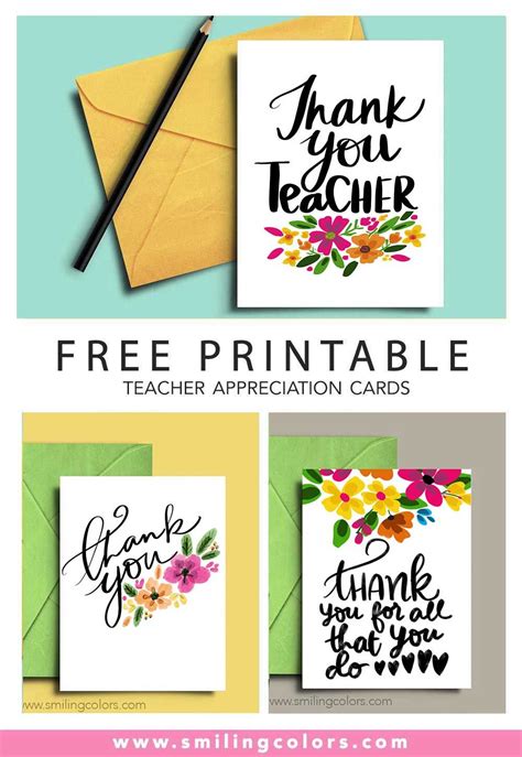teacher  set    printable note cards smiling