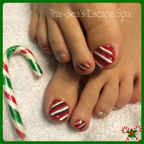 christmas candy cane toes  trai seas escape spa pedicure designs