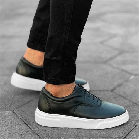 mens leather sneakers shoes black white