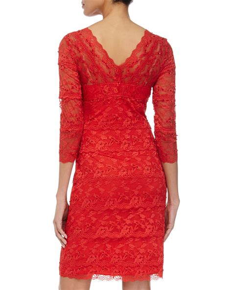 lyst marina tiered lace 3 4 sleeve cocktail dress in red