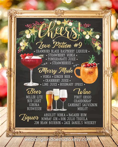 christmas wedding bar menu sign    signature drinks