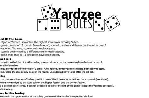 printable yardzee rules printable word searches
