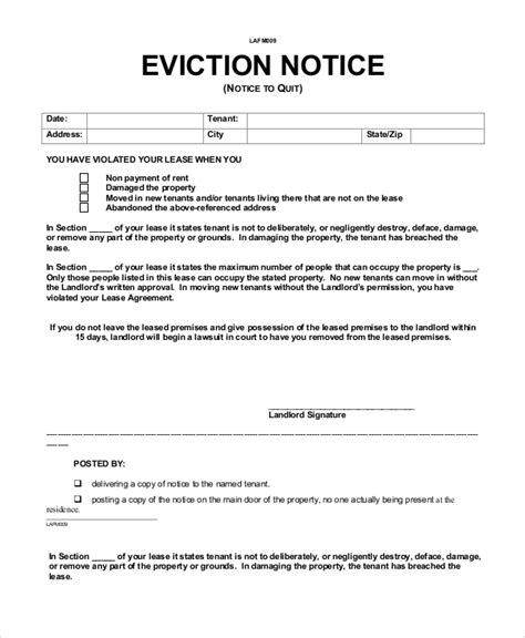 sample eviction notice templates  ms word