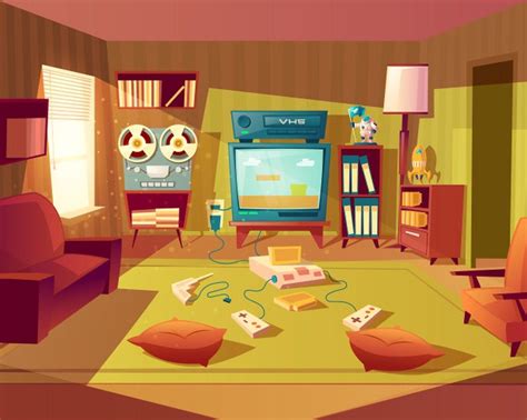illustration  cartoon living room    video games vhs