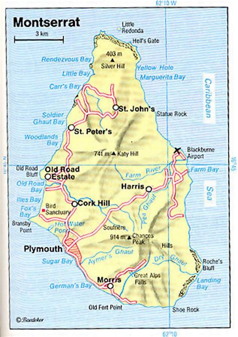 Road Map Of Montserrat Island With Relief Montserrat Island North