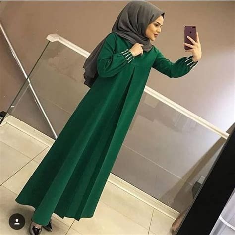 model baju gamis warna hijau botol ragam muslim