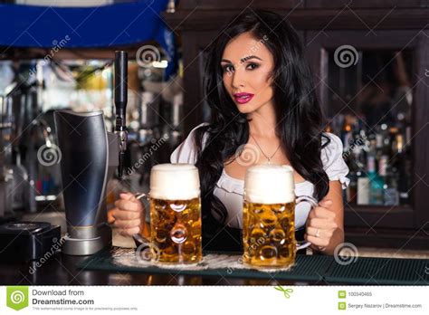 Woman In Dirndl Dress Holding Oktoberfest Beer Stein