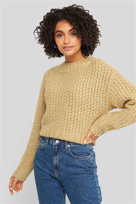 heavy knitted wide rib sweater beige na kd