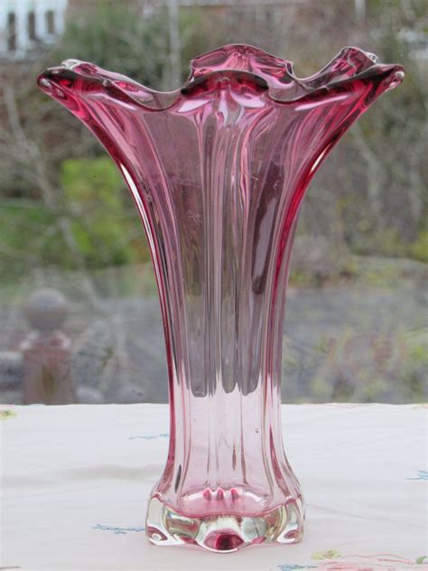 Vintage Pink Glass Vase Retro Coloured Glass Vase Mid Century