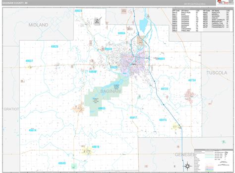 saginaw county mi wall map premium style  marketmaps