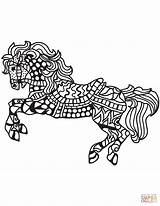 Coloring Horse Saddled Paard Pages Kleurplaat Zentangle Galloping sketch template