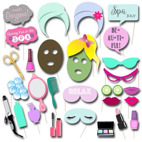 spa day photobooth props instant  printable party etsy