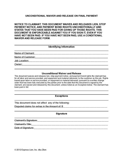 lien waiver template word