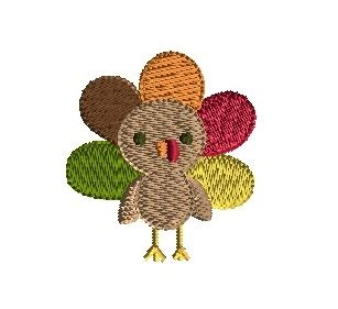 mini turkey machine embroidery design thanksgiving