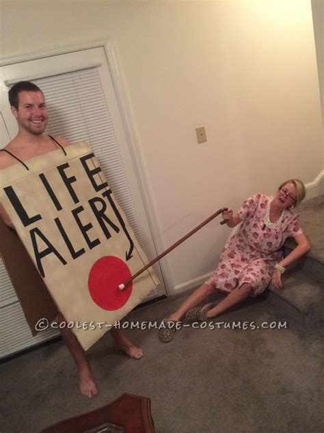 awesome old lady and life alert button funny couple costume coolest homemade costumes couple