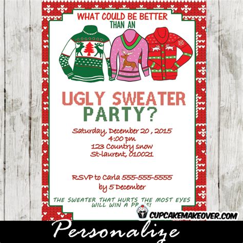 ugly sweater holiday party invitation personalized  cupcakemakeover