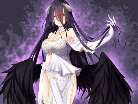 wallpaper anime girls albedo overlord horns wings long hair