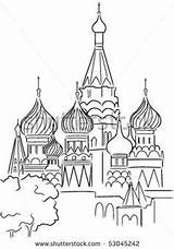 Russian Moscow Russe Basils Basil Beroemde Gebouwen Tekenen Kremlin Blessed Catedral Basilio sketch template