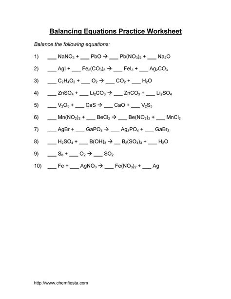 balancing chemical equations practice worksheet answer key db excelcom