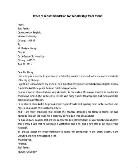 sample scholarship recommendation letter templates  ms word