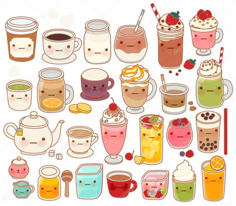 collection  lovely hot  cold drink icon cute tea adorable milk