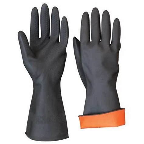 Black And Orange Unisex Rubber Gloves For Industry Material Handling