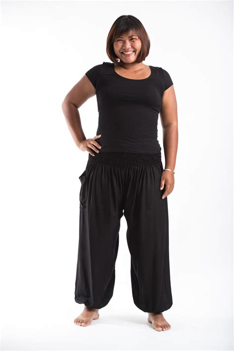 size solid color womens harem pants  black