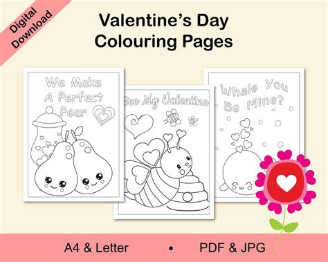 valentines day colouring pages  kids valentine etsy