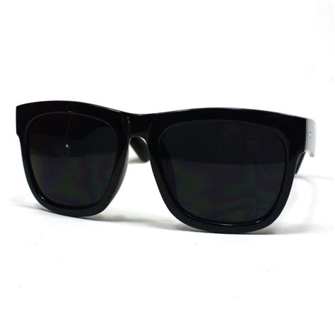 oversized wayfarer sunglasses super dark lens black thick horn rim
