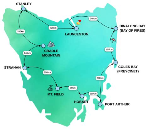 lap  tasmania road trip map