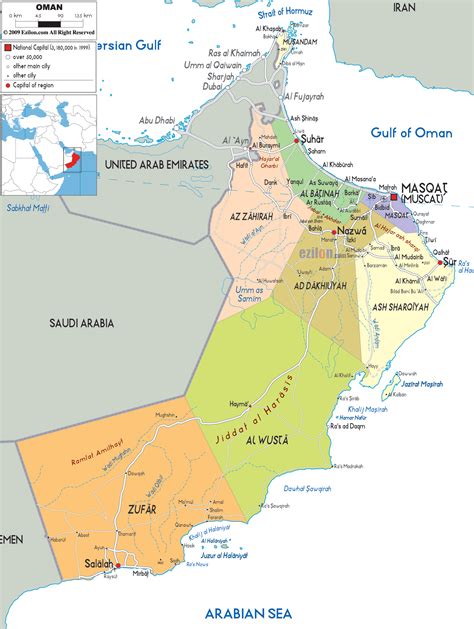 detailed political map  oman ezilon maps