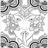 Woman Coloring Silent Pages Justcolor Mandalas Adults sketch template