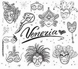 Carnevale Maschere Venezia Carnival Delle Venetian Veneziane Venice Disegni Drawn Insieme Disegnato Scarabocchio Schizzo Raccolta Colori Elegante Vecteezy Colorare sketch template