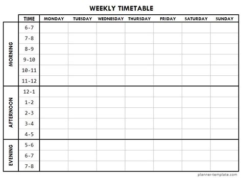 printable timetable template  kids school timetable schedule