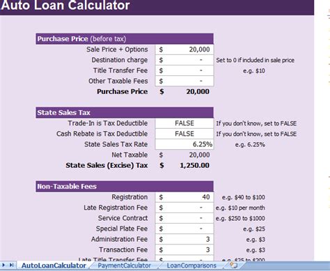 auto loan calculator tool  excel