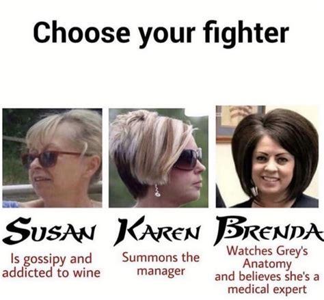Choose Your Fighter Susan Karen Brenda Meme Shut Up