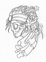 Skull Sugar Drawing Skulls Half Tattoo Drawings Gypsy Candy Designs Dead Tattoos Flowers Coloring Woman Girl Tumblr Face Pages Traditional sketch template