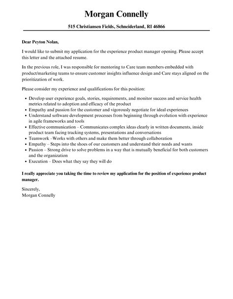 experience product manager cover letter velvet jobs