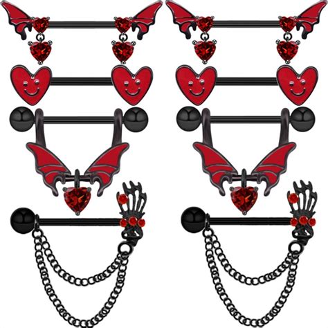 Red Bat Nipple Piercing Set 14g Sexy Spider Nipple Ring Pack For Women