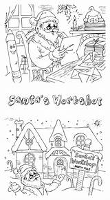 Workshop Coloring Pages Santa Santas sketch template