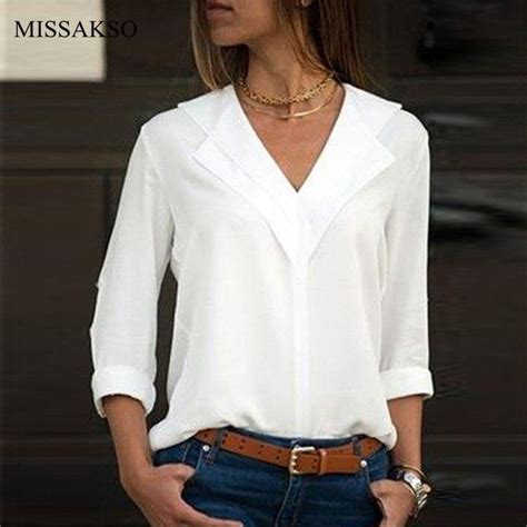 pin  shop    mode women white blouse chiffon blouse long