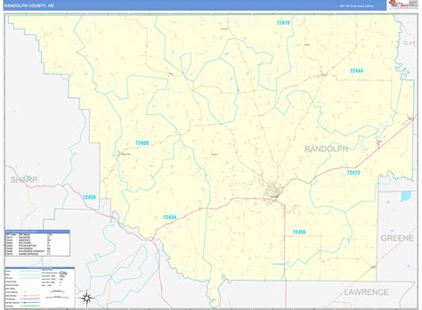 Randolph County Ar Zip Code Wall Map Basic Style By Marketmaps Mapsales