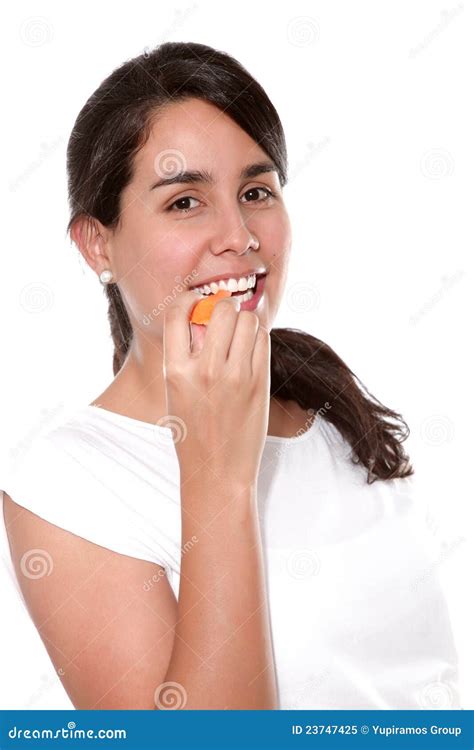 eating carrot stock image image  person isolated